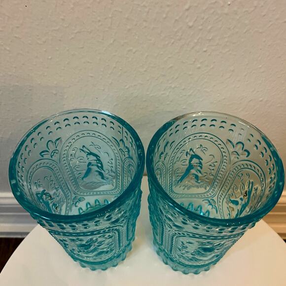 Easter Bunny Embossed Hobnail Victorian Heavy Drinking Glasses Set 4 Blue New - Picture 7 of 16